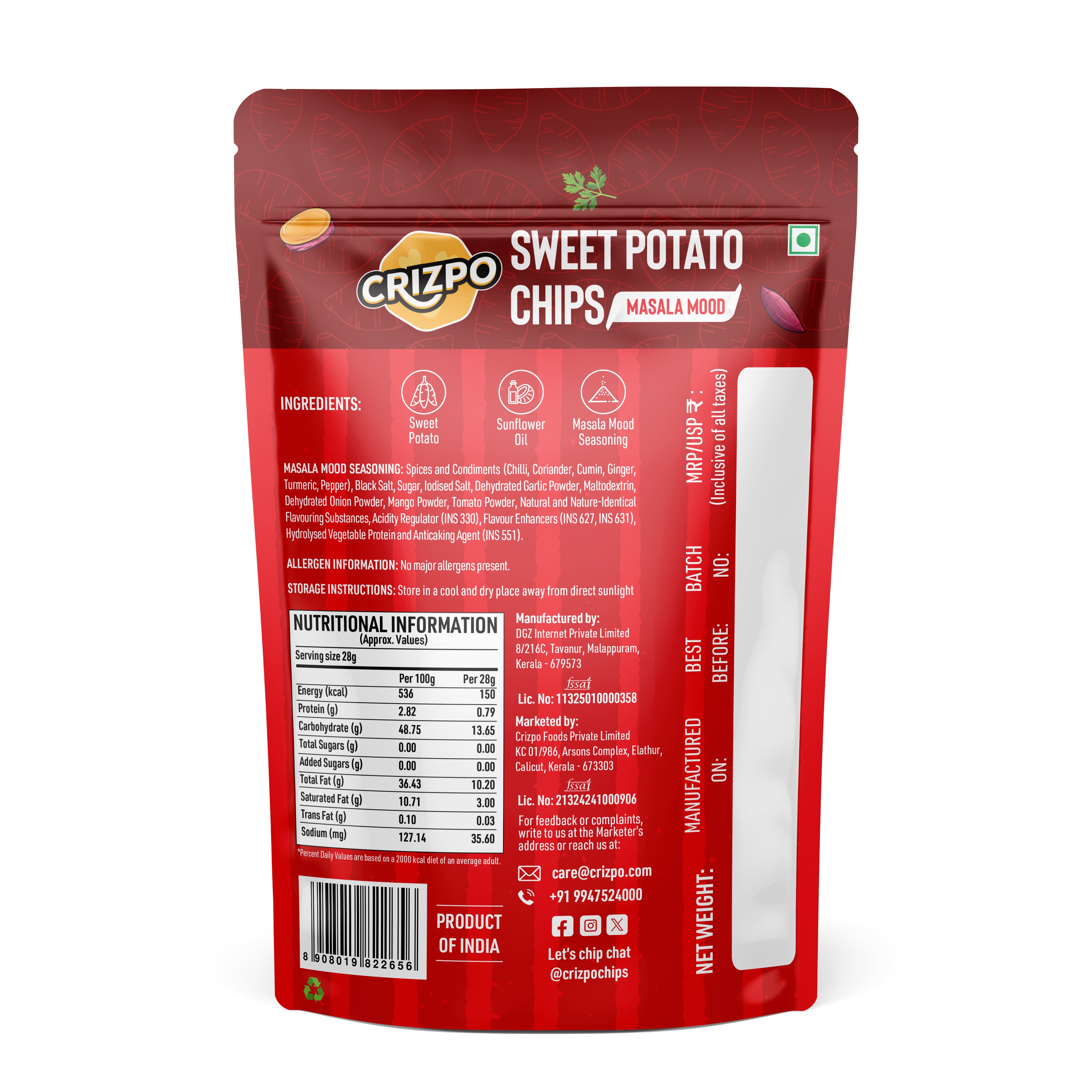 Crizpo Sweet Potato Chips - Masala Mood (Kalamkaval Edition)