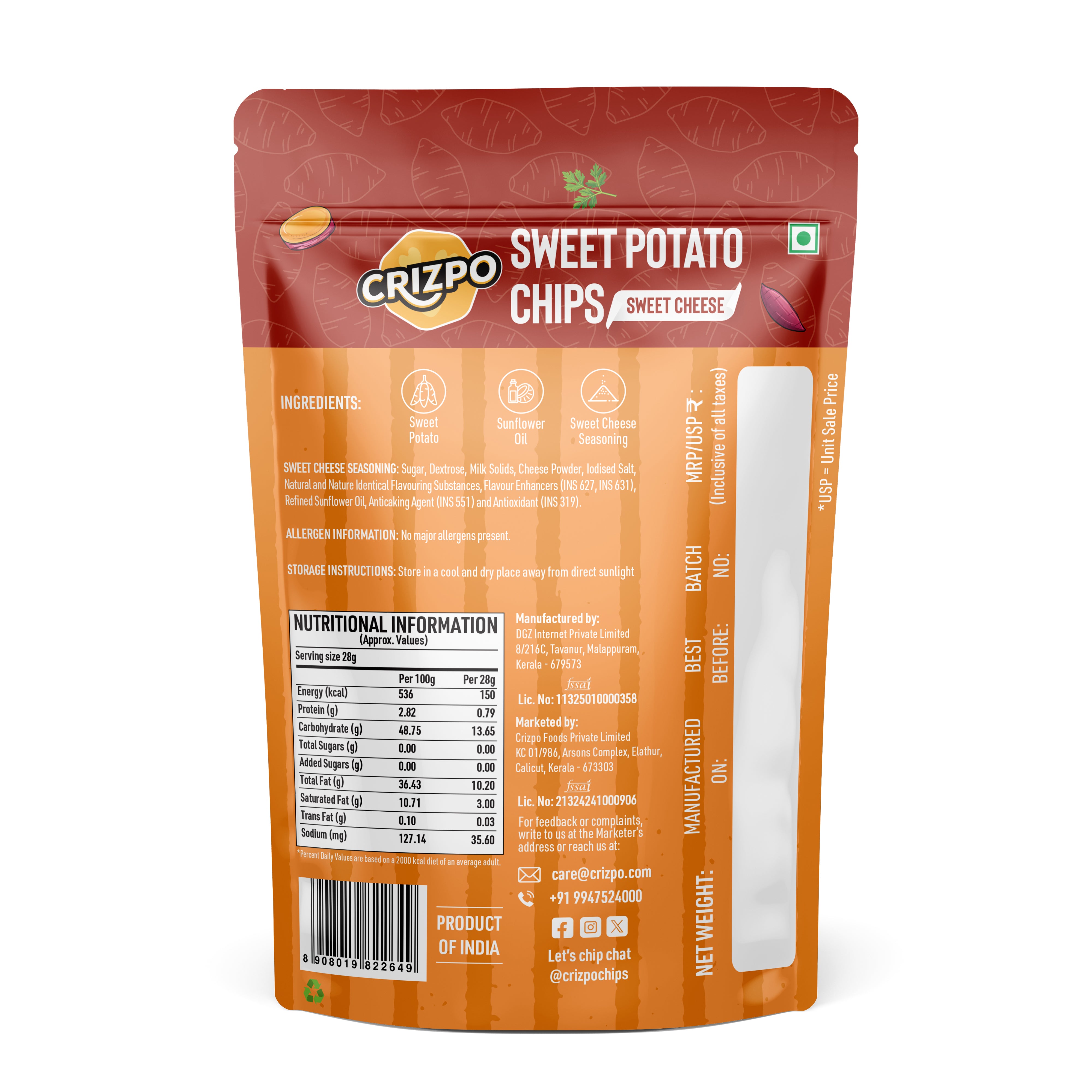 Crizpo Sweet Potato Chips - Sweet Cheese (Kalamkaval Edition)