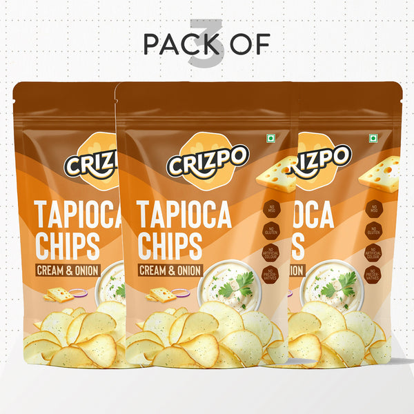Crizpo Tapioca Chips - Cream & Onion (3x60g)