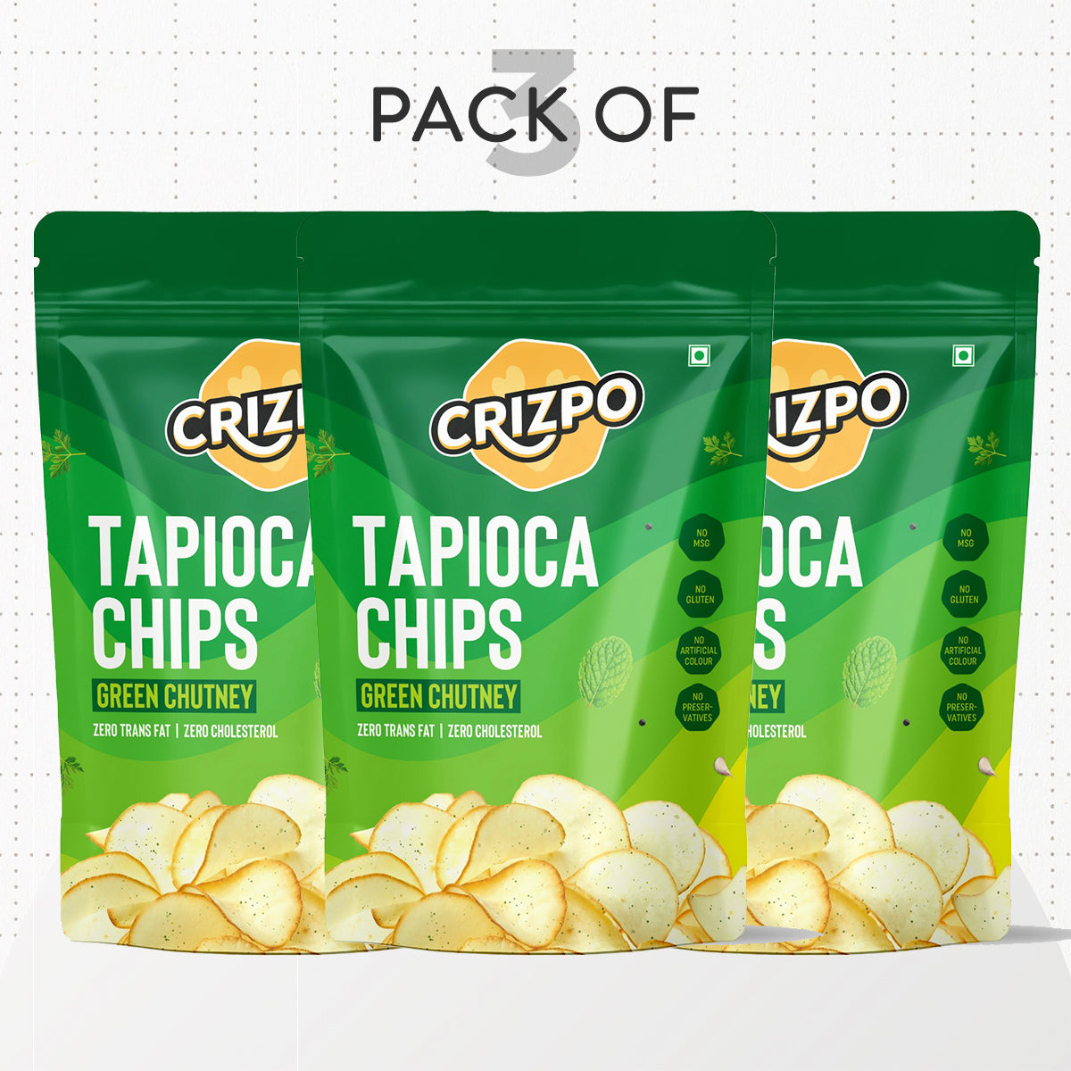 Crizpo Tapioca Chips - Green Chutney (3x60g)