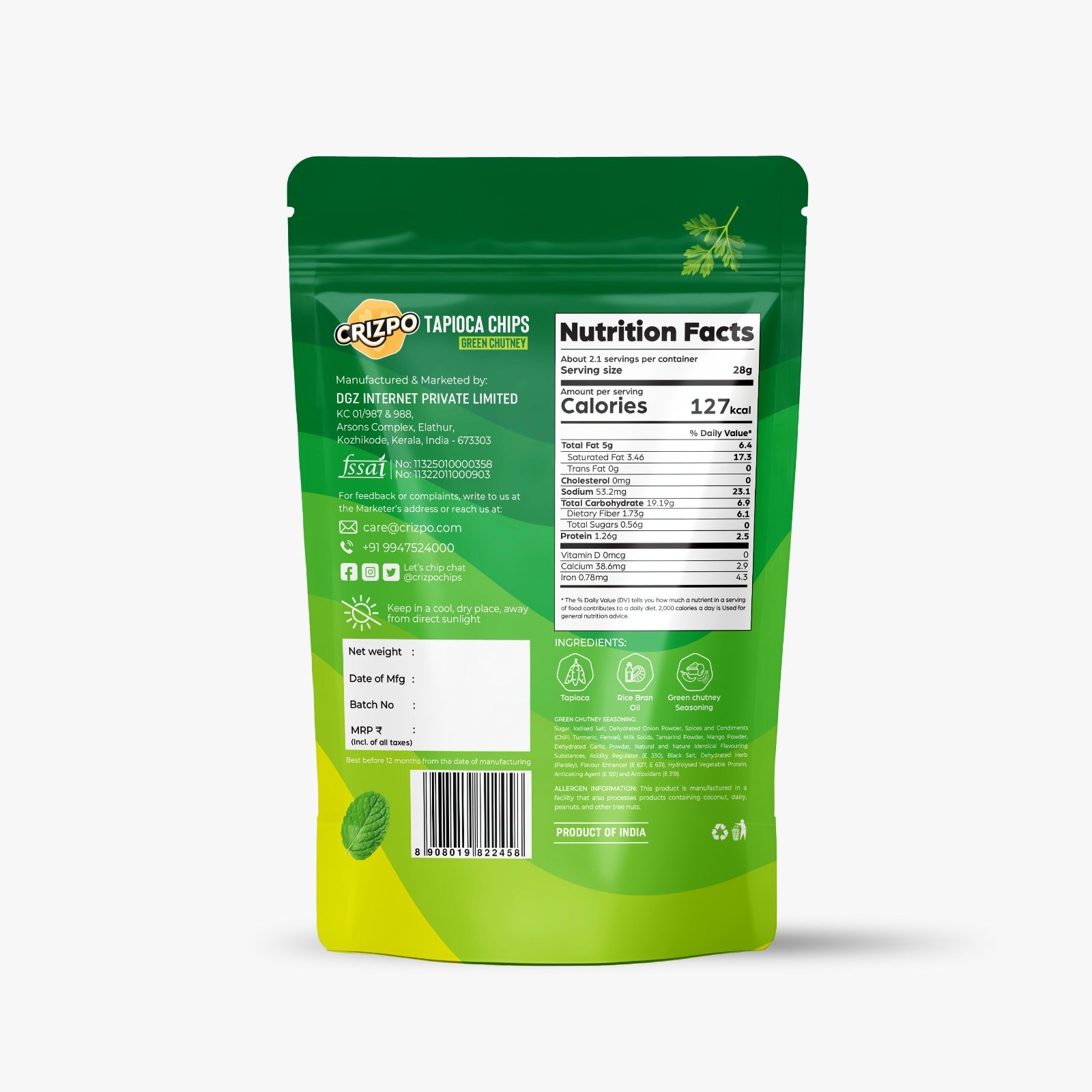 Crizpo Tapioca Chips - Green Chutney (Kaantha Edition)