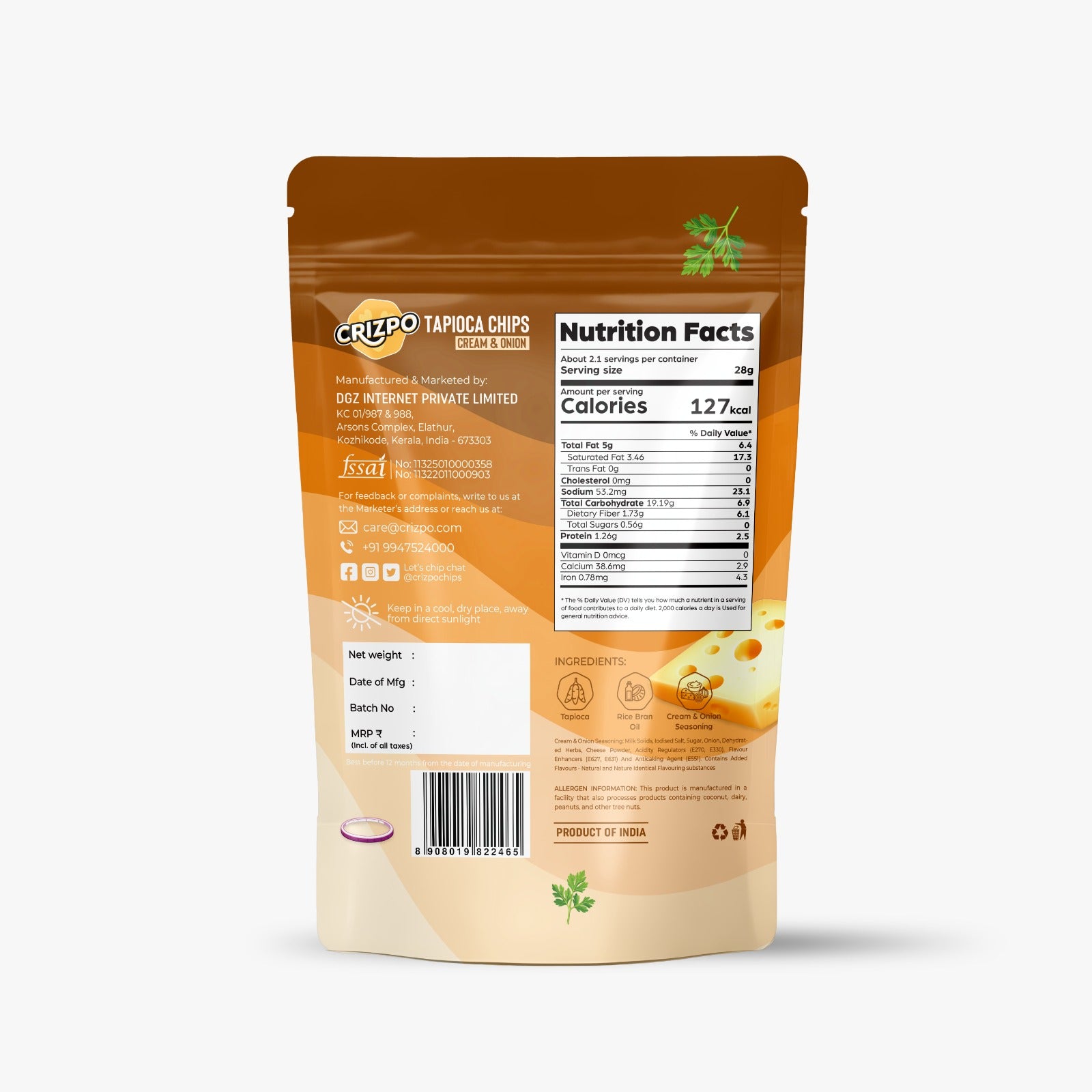 Crizpo Tapioca Chips - Cream & Onion (Kaantha Edition)