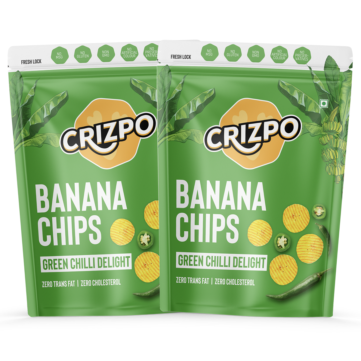 Crizpo Banana Chips - Green Chilli Delight - Pack of 2 x 110g