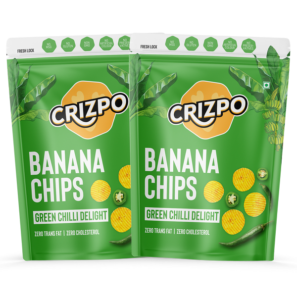 Crizpo Banana Chips - Green Chilli Delight - Pack of 2 x 110g