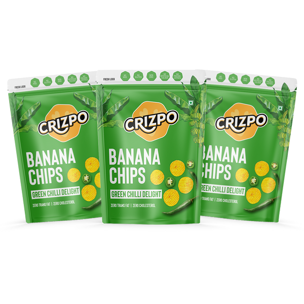 Crizpo Banana Chips - Green Chilli Delight - Pack of 3 x 110g