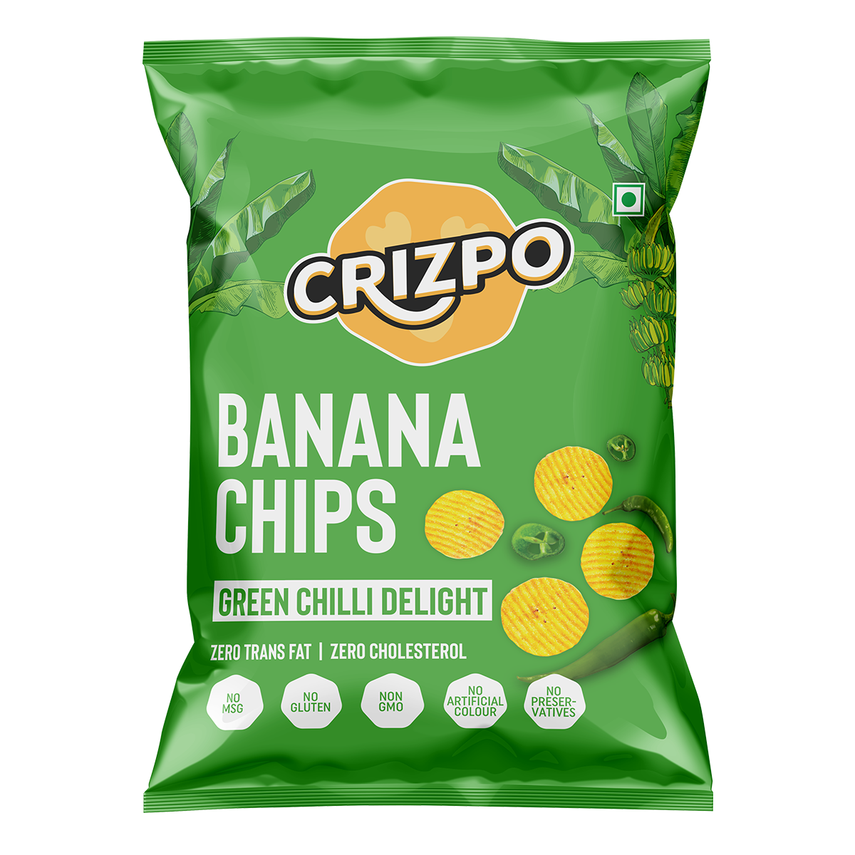 Crizpo Banana Chips - 6 Packs Combo - Creamy Cheddar (2x45g), Tangy Tomato (2x45g), Green Chilli Delight (2x45g)
